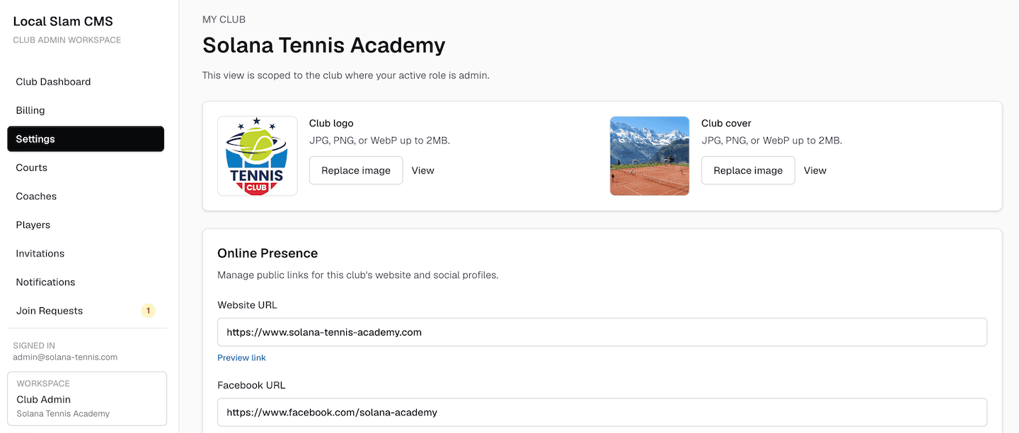 Local Slam — Club Profile & Branding