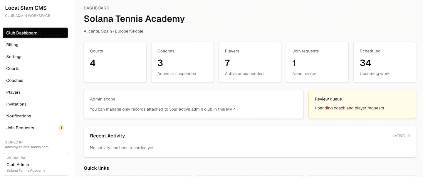 Local Slam — Club Admin Dashboard