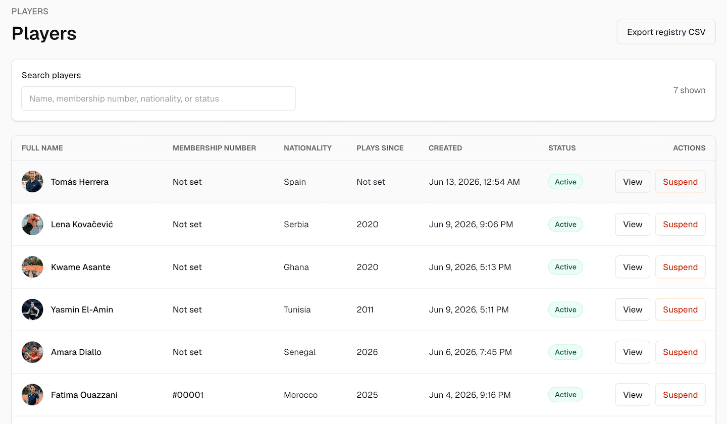 Local Slam — Player Registry